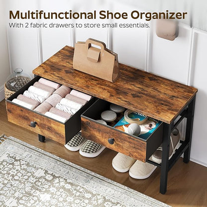 Hall Tree with Bench and Shoe Storage, Entryway Bench with Coat Rack, 4-in-1 Coat Rack Shoe Bench, Multifunctional, for Front Door, Hallway, Foyer, Rustic Brown and Black MT05BR