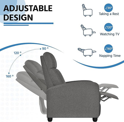 Yaheetech Fabric Recliner Chair Sofa Ergonomic Adjustable Single Sofa with Thicker Seat Cushion Modern Home Theater Seating for Living Room Matte Grey