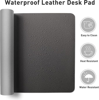Aothia Leather Desk Pad Protector, Mouse Pad, Office Desk Mat, Non-Slip PU Leather Desk Blotter, Laptop Desk Pad, Waterproof Desk Writing Pad for Office and Home (Gray,36" x 17")