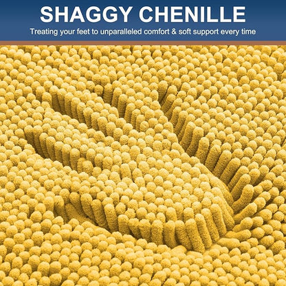 Smiry Luxury Chenille Bathroom Rugs 34x21, Extra Soft and Absorbent Shaggy Bath Mat, Machine Washable, Non-Slip Plush Carpet Runner for Tub, Shower, and Floor, Home Decor Accessories, Yellow