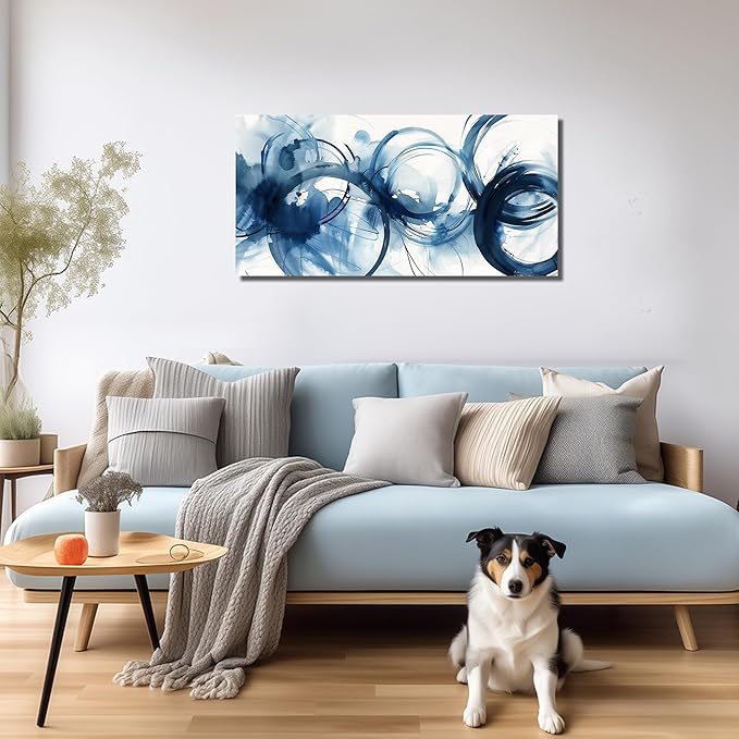 WVMAPTA Blue And White Pictures Wall Decor For Living Room Abstract Wall Art For Office Minimalist Prints Wall Art For Bedroom Size 20 x 40 Inch