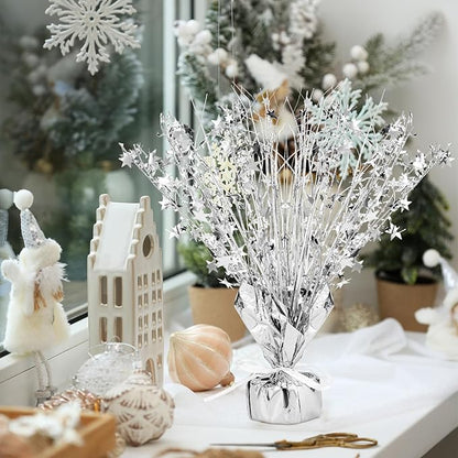 Crowye 18 Pcs Foil Spray Centerpiece Christmas Party Winter Star Table Decoration Burst Metallic Table Centerpieces for Birthday Party Season Holiday(Silver)
