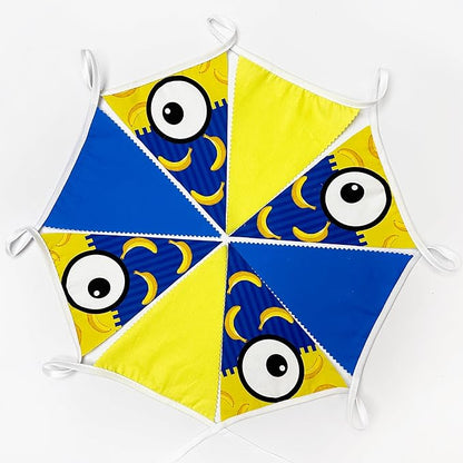32Ft Yellow Blue Cartoon Party Decorations Blue Yellow Big Eyes Banana Triangle Flag Fabric Banner Pennant Garland Streamers for Cartoon Birthday Baby Shower Big Eyes Movie Party Decor Supplies