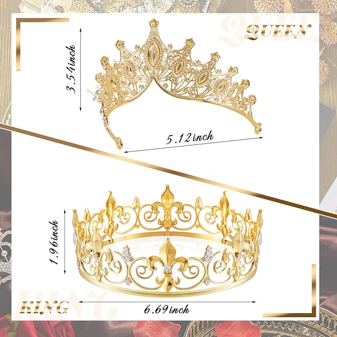 Henoyso 4 Pcs Prom King and Queen Crowns for Men Women Halloween Party King Queen Tiara Headband Homecoming Party Favor