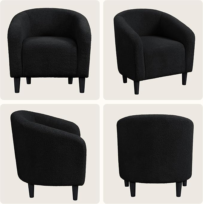 Yaheetech Armchair Set of 2, Boucle Fabric Club Chair, Furry Sherpa Elegant Siting Chair with Cozy Soft Padded for Living Room Bedroom Reception Room Office, Black