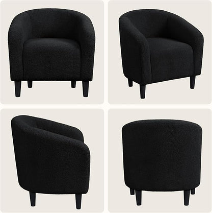 Yaheetech Armchair Set of 2, Boucle Fabric Club Chair, Furry Sherpa Elegant Siting Chair with Cozy Soft Padded for Living Room Bedroom Reception Room Office, Black