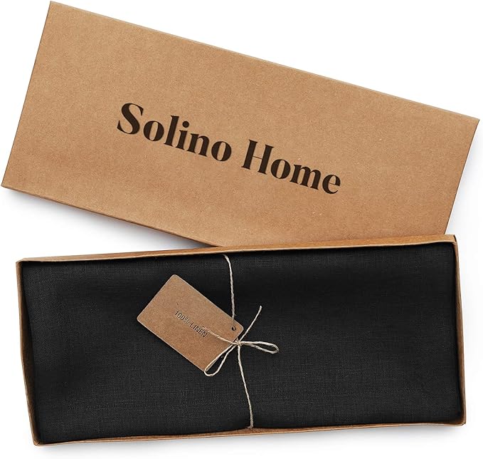 Solino Home Linen Black Table Runner 36 Inches - 100% Pure Linen Farmhouse Short Table Runner 14 x 36 Inch Ideal for Dresser and Coffee Tables - Fall, Autumn, Winter, Holiday - Fete