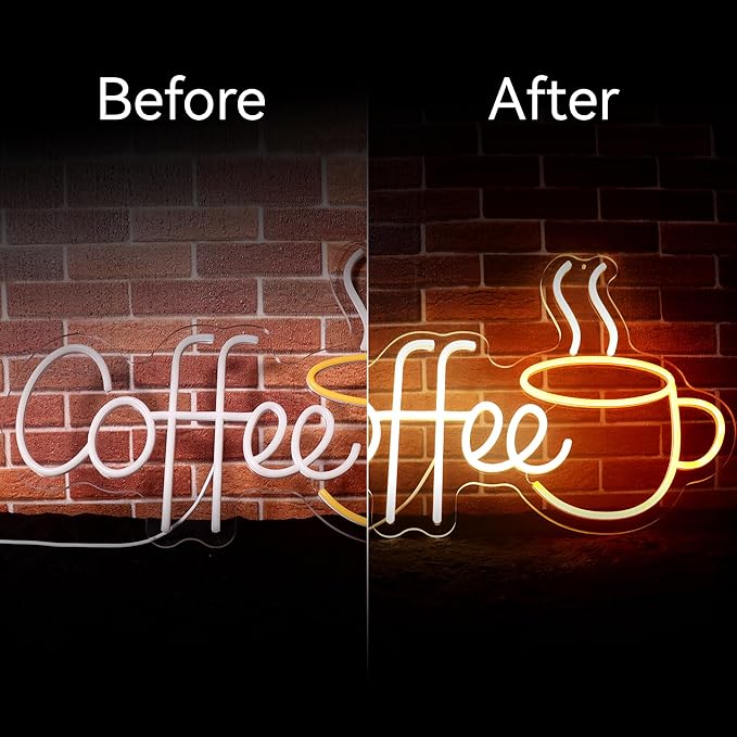 Coffee Neon Sign for Party LED Neon Sign for Wall Decor Led Neon Lights for Teen Bedroom Decor Art Light Up Sign Happy Birthday Neon Signs for All Party Reunion Decoration USB 5v 21.7x13.8 Inch (Warm White)
