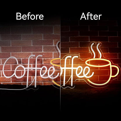 Coffee Neon Sign for Party LED Neon Sign for Wall Decor Led Neon Lights for Teen Bedroom Decor Art Light Up Sign Happy Birthday Neon Signs for All Party Reunion Decoration USB 5v 21.7x13.8 Inch (Warm White)