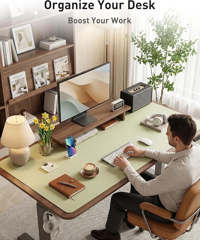 Aothia Faux Leather Desk Mat - Large Mouse Pad, Non-Slip PU Leather Blotter, Waterproof Writing Surface for Office and Home (Grass Green, 40" x 24")