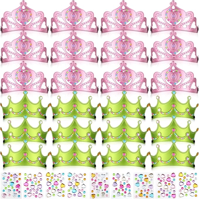 Yaomiao 44 Pcs Foam Crowns for Kids Princess Tiaras Crowns Bulk Diamond Sticker Making Kits for Birthday Party Supplies