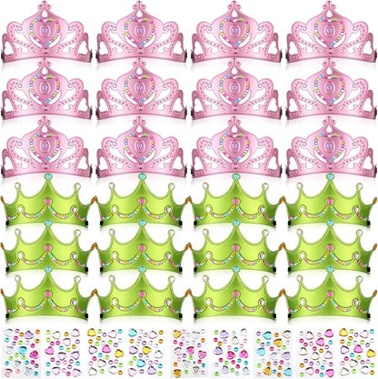 Yaomiao 44 Pcs Foam Crowns for Kids Princess Tiaras Crowns Bulk Diamond Sticker Making Kits for Birthday Party Supplies