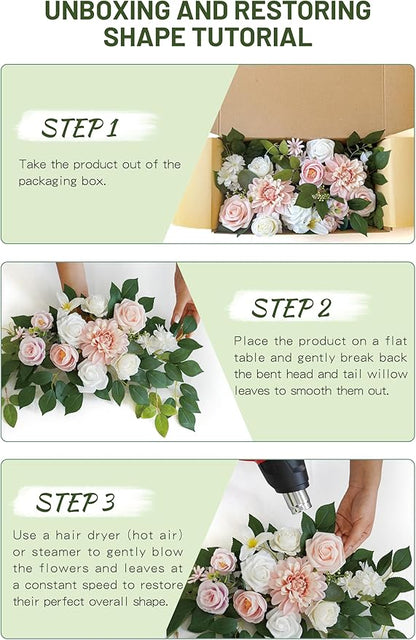 Wedding Decor (Pack of 2) Welcome Sign Flower Backdrop Garland for Ceremony Reception Wall Easel Home Decoration Entryway Faux Outdoor Board Head Table Decor (Blush)