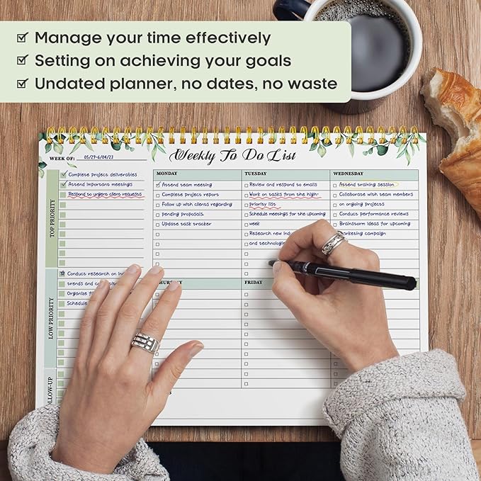 Taja Weekly To Do List Notepad with 52 Undated Sheets（8.5"×11"）- Weekly Desk Planner for Women & Man, Work and Home - 1 Pack Serene Green