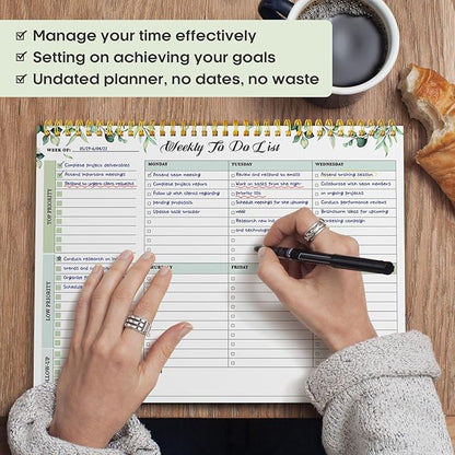 Taja Weekly To Do List Notepad with 52 Undated Sheets（8.5"×11"）- Weekly Desk Planner for Women & Man, Work and Home - 1 Pack Serene Green