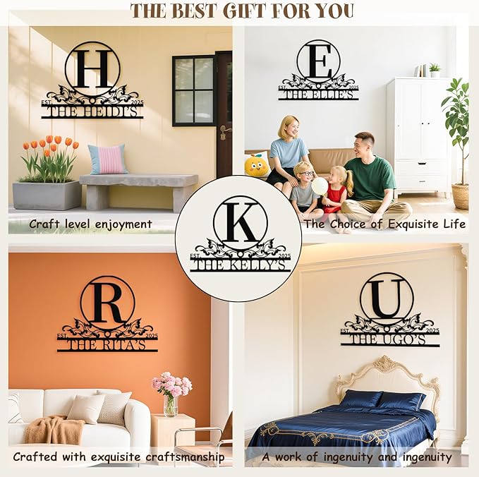 Personalized Monogram Metal Sign, Custom Last Name & Est. Year Wall Art, Rustic Wall Art Family Name Plaque Outdoor/Indoor Home Wall Decor – Unique Wedding, Anniversary, or Housewarming Gift