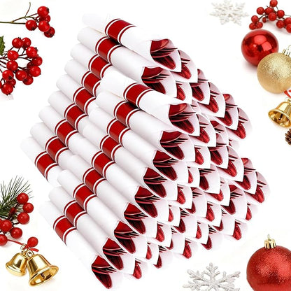 400PCS Pre Rolled Red Plastic Silverware Sets - Heavy Duty Red Cutlery - Include 100 Pack Wrapped Disposable Utensils with Napkins for Christmas Parties & Dinners & Weddings