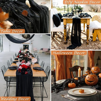 Black Table Runner 35x120 Inches Cheesecloth Table Runner Gauze Cheese Cloth Sheer Table Runner for Wedding Party Baby Shower Birthday Home Decor Holiday Decorations