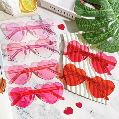 SUNOVELTIES 18 Heart Shape Rimless Sunglasses Transparent Candy Color Party Glasses Colored Eyewear for Women