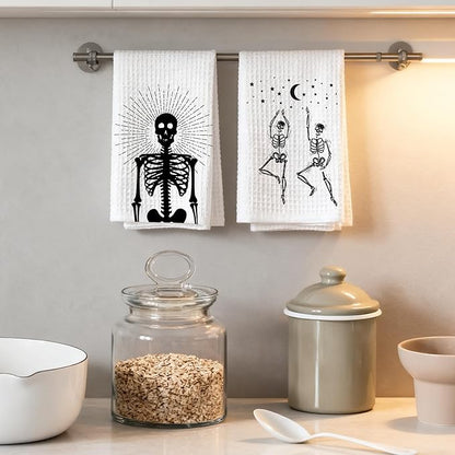 Funny Skull Kitchen Towels, Goth Skeleton Hand Towels for Bathroom, Housewarming Gifts for Women Friends Skull Lovers, Farmhouse Home Tea Towel Halloween Decorations, Set of 2-10