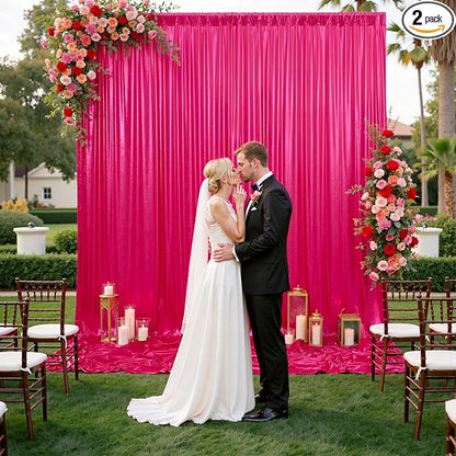 10x10ft Shimmer Hot Pink Sequin Backdrop Curtain for Parties, Thick Wrinkle Free Glitter Fuchsia Photo Backdrop Drapes Curtains for Birthday Wedding Halloween Photography Background-2 Panels 5x10ft