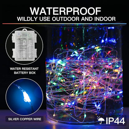 suddus 33ft 100 LED Outdoor String Lights, Multi Color Fairy Lights Battery Operated with Remote, Led Twinkle Lights for Bedroom, Backyard, Wedding, Tree, Mason Jar, Wall, Centerpiece, Christmas