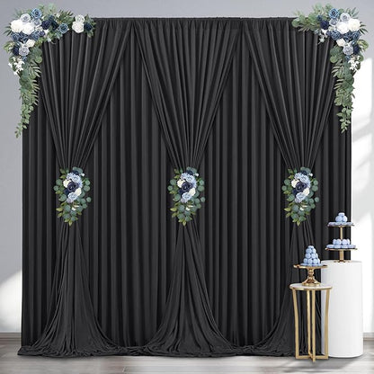 24 x 10ft Black Backdrop Curtains Photo Background Curtains with Rod Pocket, Wrinkle-Free Polyester Backdrop Drapes for Wedding Party Prom Haunted House RIP Event Decor, 6 Panels (10'L x 4'W Each)