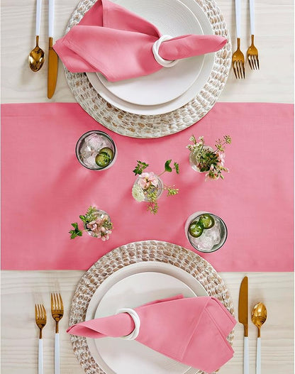 Solino Home Linen Table Runner 120 Inches Long - 100% Pure Linen Pink Carnation Table Runner 14 x 120 Inch - Fete
