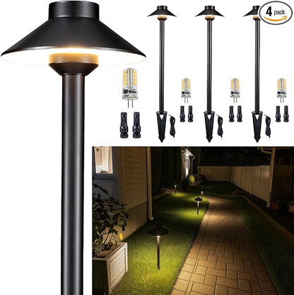 Gardenreet Low Voltage Landscape Lighting Brass - 12v LED Pathway Lights Waterproof, Hardwired Path Light Outdoor, Black for Exterior Patio Garden with 3W 2700K Warm White G4 Bulb (4 Pack)