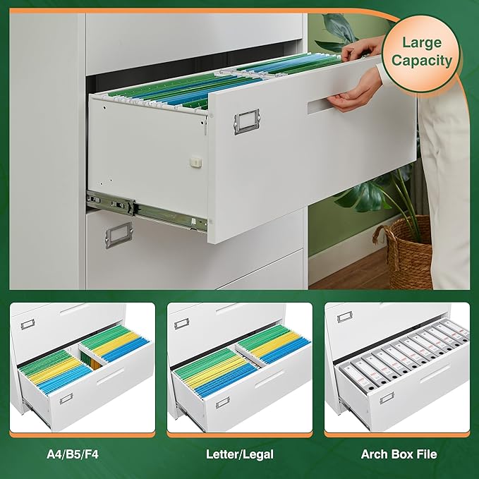 Letaya Lateral 5 Drawer File Cabinet with Lock,Metal Wide White Filing Cabinets for Home Office Storage A4/F4/Letter/Legal(Assembly Required)