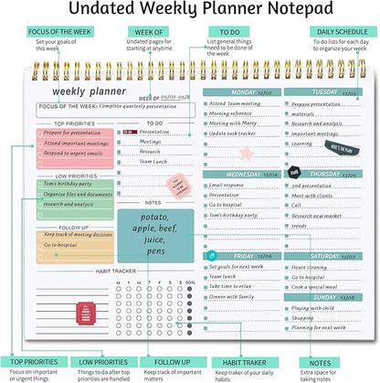 Weekly To Do List Notepad, 8.5''x11'' Weekly Desk Planner with 52 Tear Off Sheets Undated Weekly Planner Habit Tracker & Productivity Organizer for Home School and Work, Green