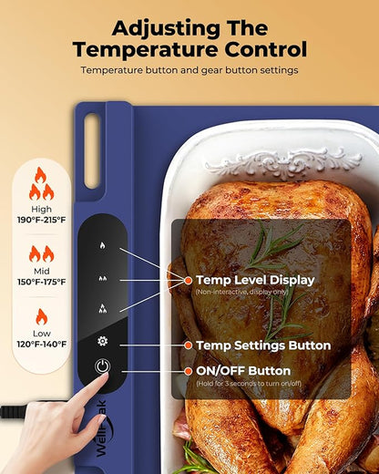 Electric Warming Mat for Food - Full Surface Fast Heating Silicone Tray with 3-Level Temperature, Auto-Off, Raised Feet for Table Protection, Versatile Warmer for Gatherings,Party,Home Buffet