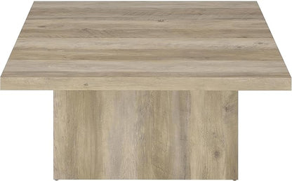 Coaster Home Furnishings - Devar - Wood - Square Coffee Table with Plinth Base, Geometric Design and Transitional Style - Living Room - Distressed Pine - 710878