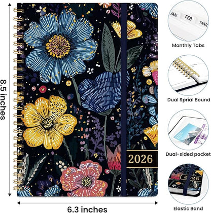 2026 Planner, Weekly and Monthly Planner for Women, Jan 2026 - Dec 2026 Pretty 2026 Calendar Planner with Monthly Tabs, Inner Pocket, Spiral Binding, Perfect for Office Home School - 6.3" x 8.5", Floral Galaxy