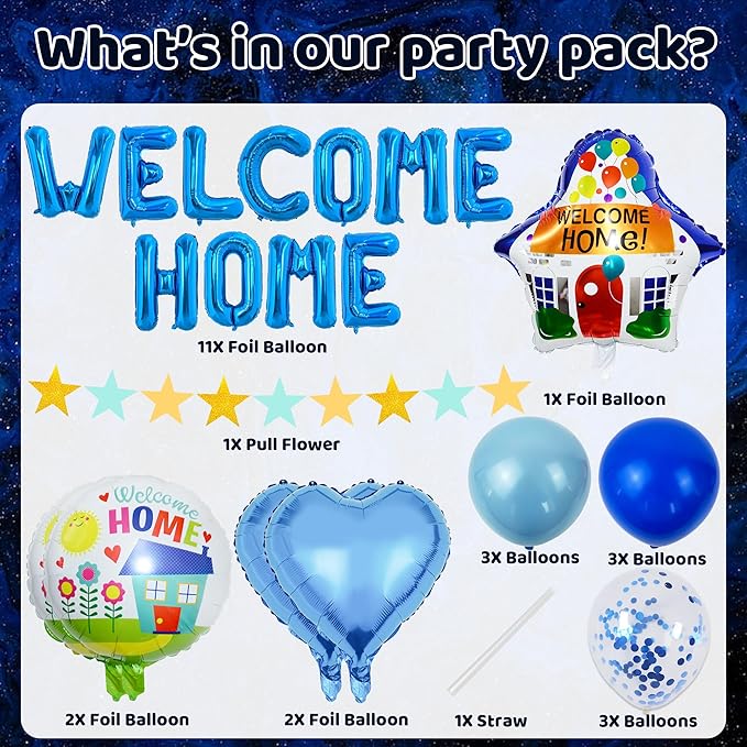 Welcome Home Decorations 26 Pcs Party Decorations Include Welcome Home Banner Latex Round Love Foil Balloons, Pull Flower, Suitable for Home Party Decorations