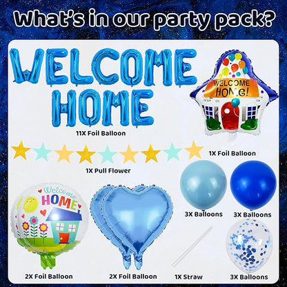 Welcome Home Decorations 26 Pcs Party Decorations Include Welcome Home Banner Latex Round Love Foil Balloons, Pull Flower, Suitable for Home Party Decorations