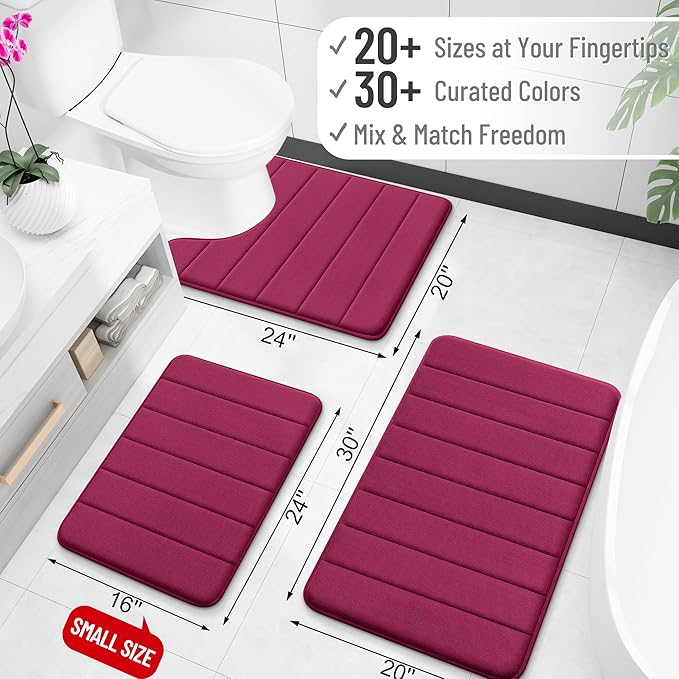 OLANLY Memory Foam Long Bathroom Rugs Runner 47x24, Super Soft Absorbent Bath Mat, Quick Dry, Machine Washable Shower Floor Rugs, Bathmat Carpet, Bathroom Home Decor Accessories, Burgundy