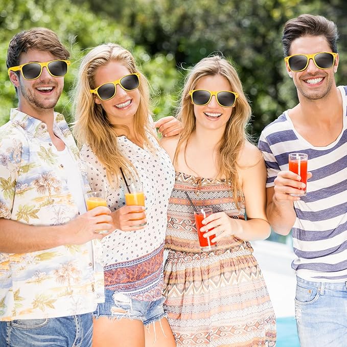 NEBURORA 6 Pack Yellow Neon Sunglasses Bulk Retro Colorful Party Glasses for Adult Men Women Birthday Wedding Summer Beach Pool Party Supplies