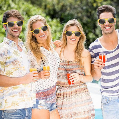 NEBURORA 12 Pack Yellow Neon Sunglasses Bulk Retro Colorful Party Glasses for Adult Men Women Birthday Wedding Summer Beach Pool Party Supplies