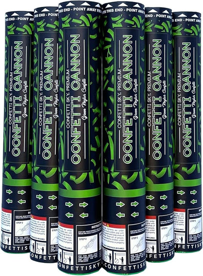 Confetti Sky [6 Pack] 12 Inch Confetti Cannons | Green Confetti Poppers for Wedding Celebration, Birthday Party, Pranks, Graduation, Christmas Eve and New Year Celebration
