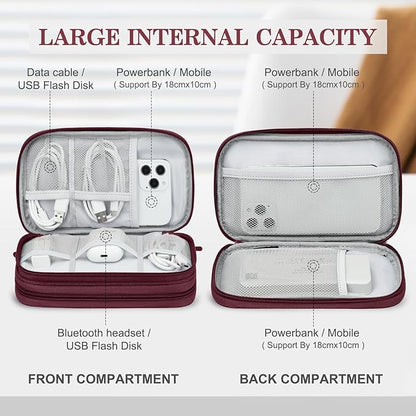 FYY Electronic Organizer, Travel Cable Organizer Bag Pouch Electronic Accessories Carry Case Portable Waterproof Double Layers Storage Bag for Cable, Charger, Phone, Earphone, Medium Size, Wine Red
