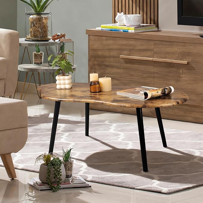 Small Coffee Table Cloud Shape Coffee Table Industrial Wooden Irregular Center Floor Low Table Mid Century Decorative Furniture for Living Room Small Spaces Office Glossy Brown