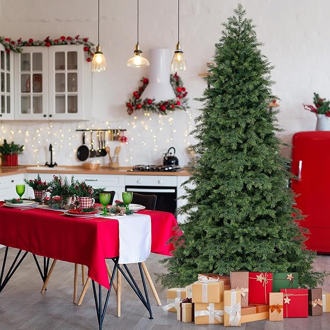 GOFLAME 7.5FT Artificial Christmas Tree, Hinged Xmas Spruce Tree with 1019 Branch Tips, Foldable Metal Stand, Seasonal Holiday Decoration Tree for Home Office Party