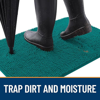 OLANLY Dog Door Mat for Muddy Paws 47x32, Absorbs Moisture and Dirt, Absorbent Non-Slip Washable Doormat, Quick Dry Chenille Mud Mat for Dogs, Entry Indoor Entryway Carpet for Inside Floor, Lake Blue
