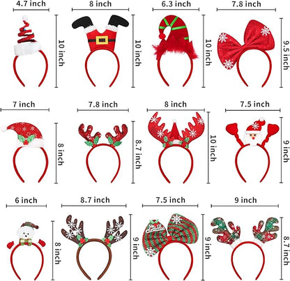 MNKXL 12PCS Christmas Headbands for Adults Bulk,Xmas Headwear Party Favors for Women,Santa Hat Headband