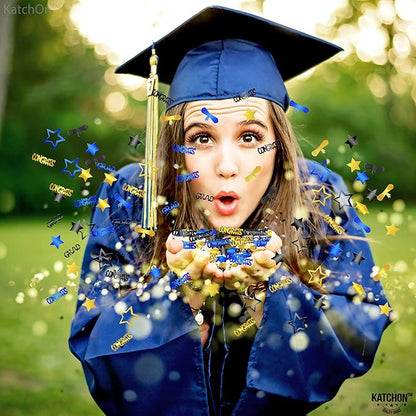 KatchOn, Gold and Black Graduation Confetti 2025 - Pack of 1300 | Grad Confetti Class of 2025 | Grad Table Decorations 2025 | Blue and Gold Graduation Decorations