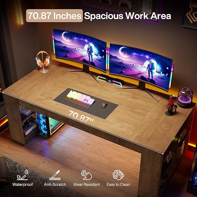 Tribesigns 71-Inch Executive Desk with Storage, Large Office Computer Desk with Shelves, Modern Wood Writing Table Business Furniture Workstation for Home Office, Rustic Brown
