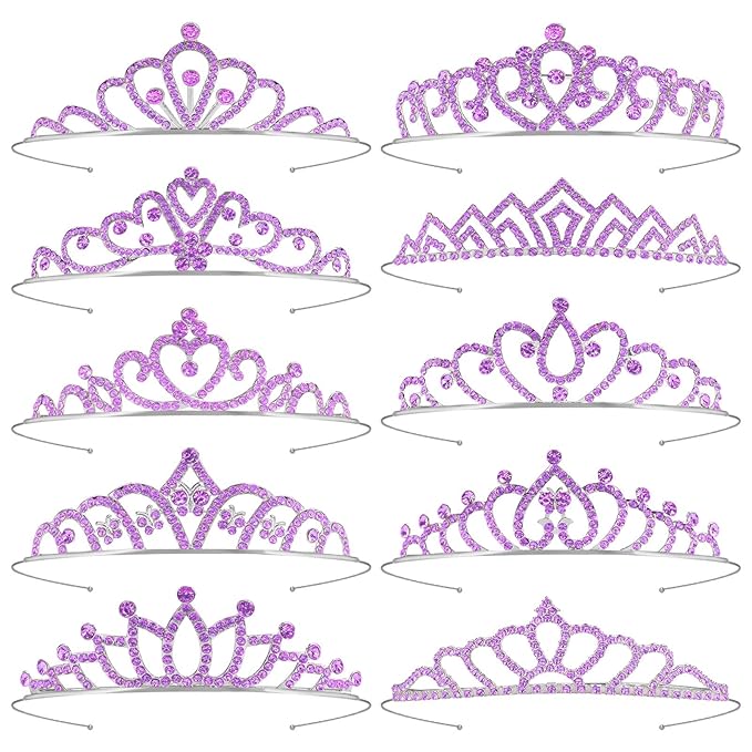 10 Pcs Purple Crowns Rapunzel Tiaras Headband for Women Girls - Bulk Princess Tiara with Purple Crystals for Rapunzel Outfits Costumes Prom Pageants Halloween Cosplay Parties