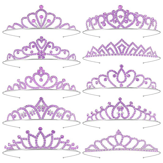 10 Pcs Purple Crowns Rapunzel Tiaras Headband for Women Girls - Bulk Princess Tiara with Purple Crystals for Rapunzel Outfits Costumes Prom Pageants Halloween Cosplay Parties