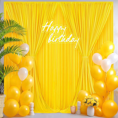 6 Panels Yellow Backdrop Curtain for Parties Wrinkle Free Lemon Yellow Photo Curtains Backdrop Drapes Fabric Decoration for Birthday Party Wedding Baby Shower 30ft(W) x 10ft(H)